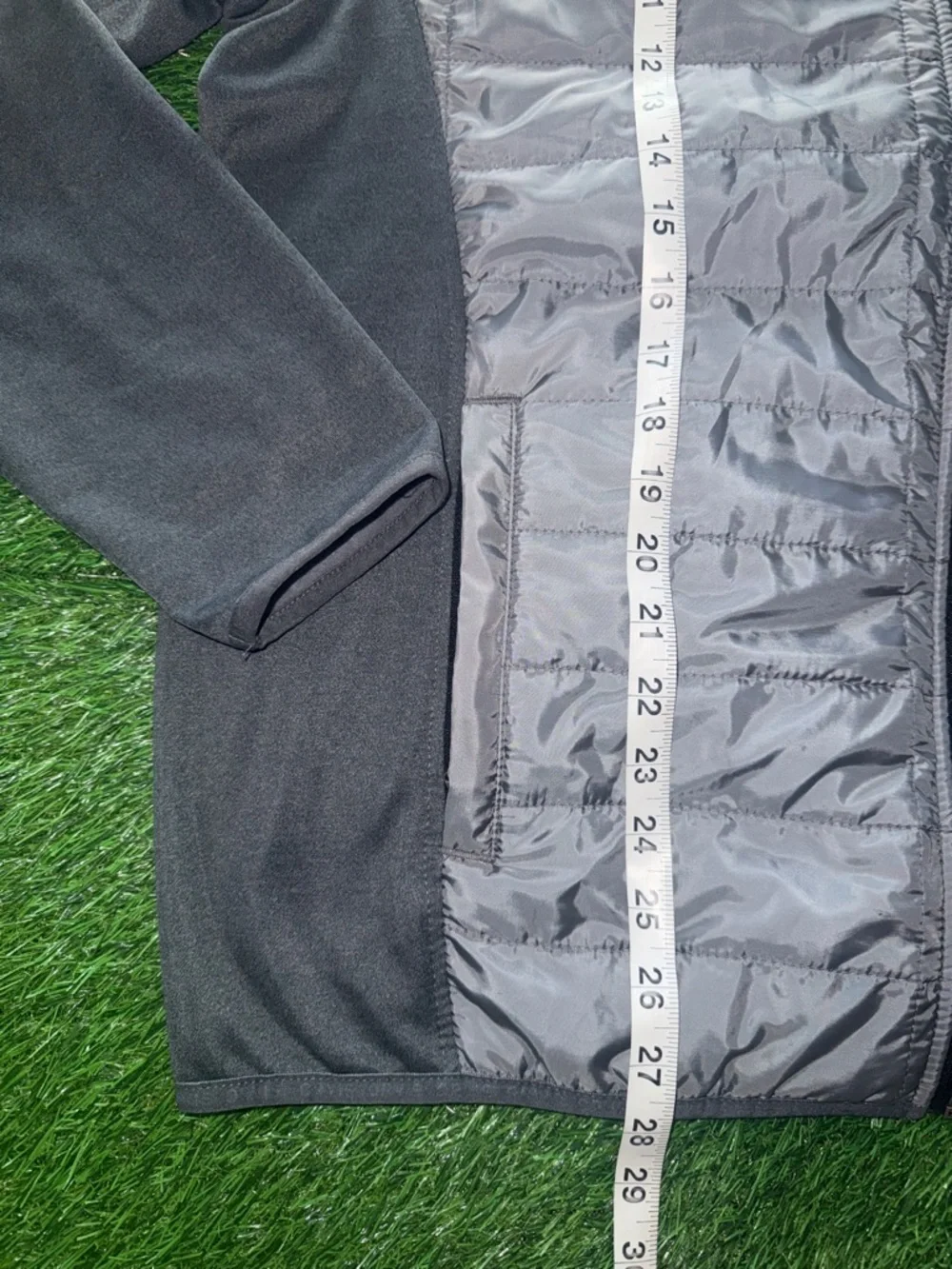 Orvis Gray and Black Quilted Hybrid Jacket with Red Trim